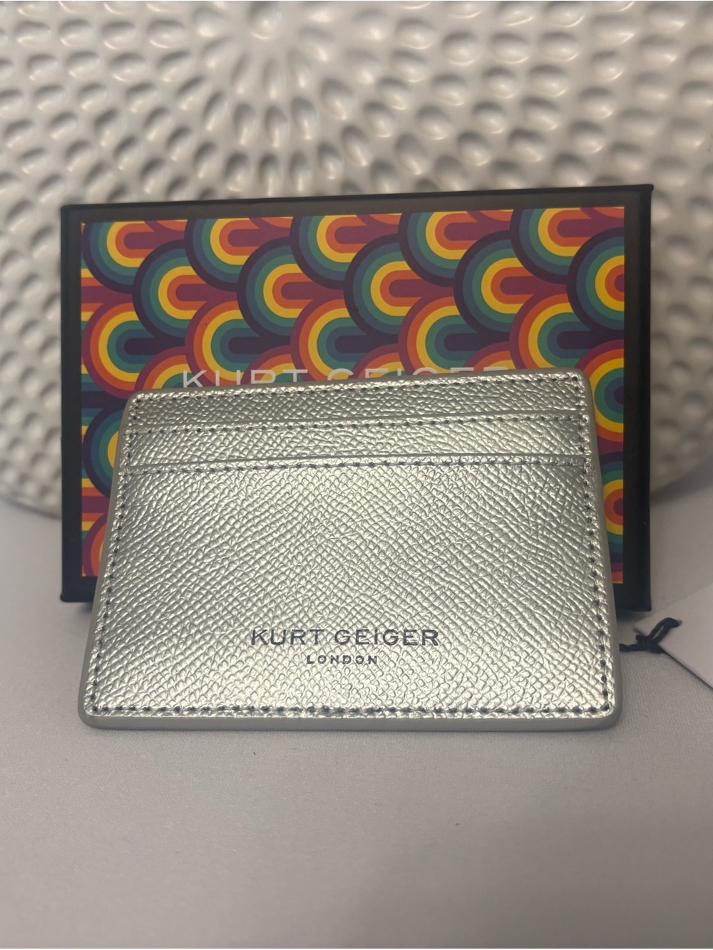 Kurt Geiger London Richmond Leather Card Case - Metallic Pewter/Silver